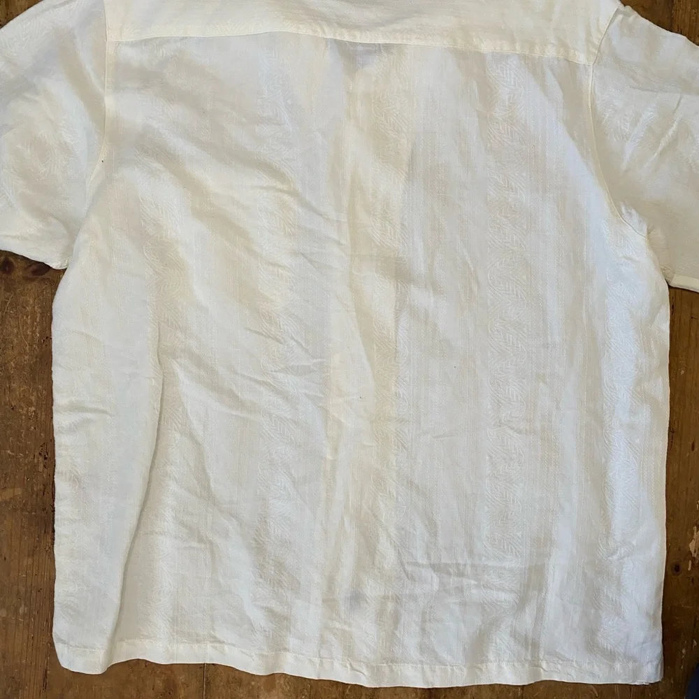 Caribbean Men's Shirt Cream Button Up Short Sleeve Size XL floral Linen/rayon - Picture 3 of 10